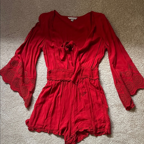 American Eagle Outfitters Pants - American Eagle Outfitters Red Tie-Front Romper